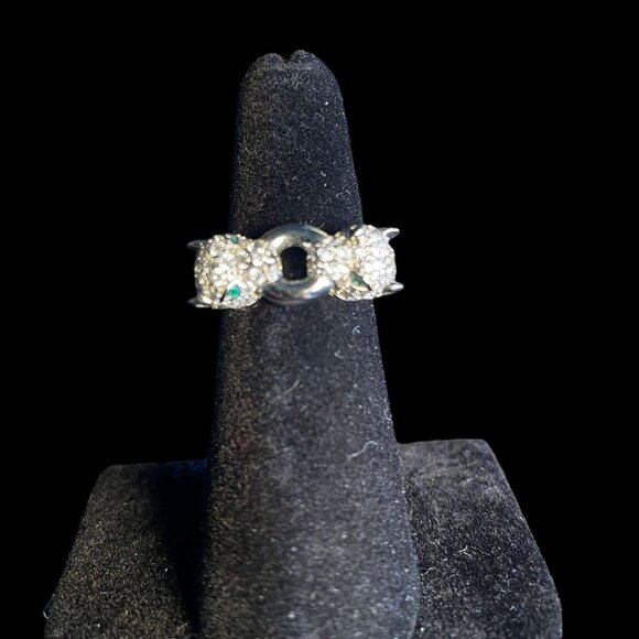 Luxury Panther Ring – Silver-Tone Pave Crystal Double Panther Head – Size 6 - Picture 5 of 5